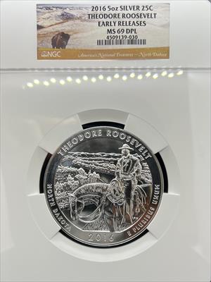 2016 5oz America the Beautiful Theodore Roosevelt MS69DPL NGC Early Release