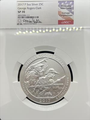 2017 5oz America the Beautiful George Rogers Clark SP70 NGC Mike Castle