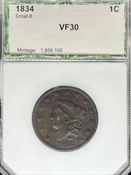 1834 Coronet Head Large Cent VF30 PCI Small 8