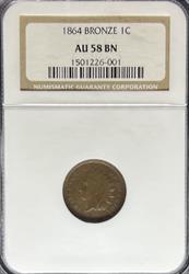 1864 Indian Cent AU58BN NGC Bronze