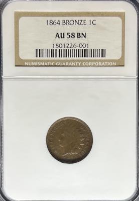 1864 Indian Cent AU58BN NGC Bronze