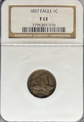 1857 Flyinig Eagle Cent F12 NGC