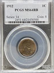 1912 Lincoln Cent MS64RB PCGS