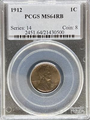 1912 Lincoln Cent MS64RB PCGS