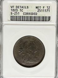 1803 Draped Bust Large Cent VF Details ANACS VF DETAILS