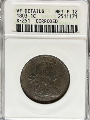 1803 Draped Bust Large Cent VF Details ANACS VF DETAILS