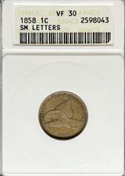 1858 Flyiing Eagle Cent Small Letters VF30 ANACS