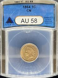 1864 Indian Cent AU58 ANACS Copper Nickel
