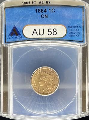 1864 Indian Cent AU58 ANACS Copper Nickel