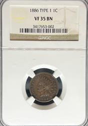 1866 T1 Indian Cent VF35BN NGC