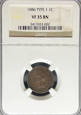 1866 T1 Indian Cent VF35BN NGC