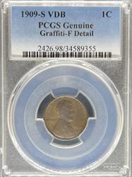 1909-S VDB Lincoln Cent F Details PCGS F DETAILS