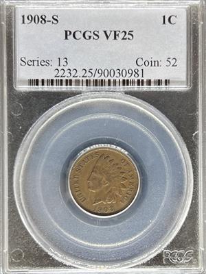 1908-S Indian Cent VF25 PCGS
