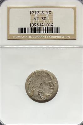 1919-S Buffalo Nickel VF30 NGC