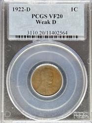 1922-D Lincoln Cent VF20 PCGS