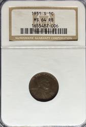 1931-S Lincoln Cent MS64RB NGC