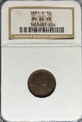 1931-S Lincoln Cent MS64RB NGC