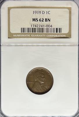 1919-D Lincoln Cent MS62BN NGC