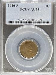 1916-S Lincoln Cent AU55 PCGS