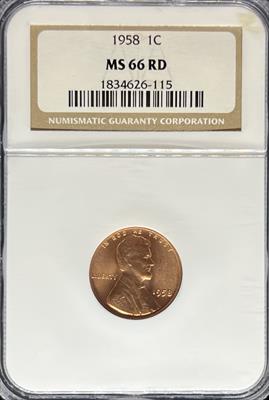 1958 Lincoln Cent MS66RD NGC