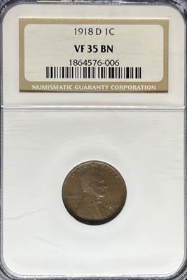 1918-D Lincoln Cent VF35BN NGC