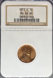 1953-D Lincoln Cent MS66RD NGC