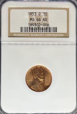 1953-D Lincoln Cent MS66RD NGC