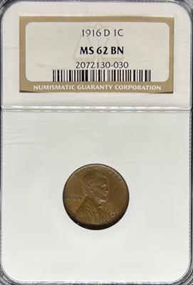 1916-D Lincoln Cent MS62BN NGC