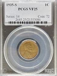 1935-S Lincoln Cent VF25 PCGS