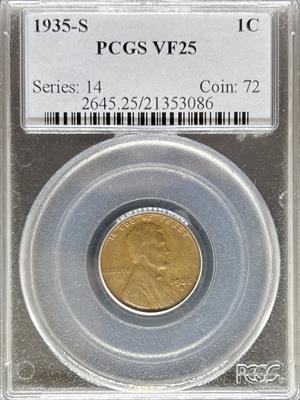 1935-S Lincoln Cent VF25 PCGS