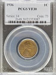 1936 Lincoln Cent VF30 PCGS