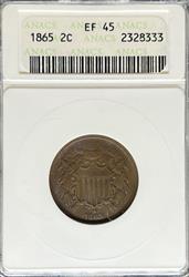 1865 Two Cent EF45 ANACS