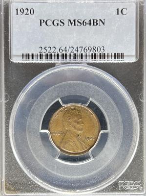 1920 Lincoln Cent MS64BN PCGS
