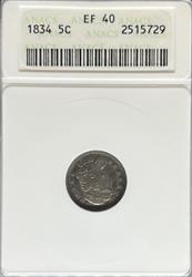1834 Half Dime EF40 ANACS