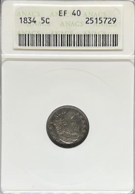1834 Half Dime EF40 ANACS