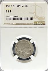1913-S T2 Buffalo Nickel F12 NGC