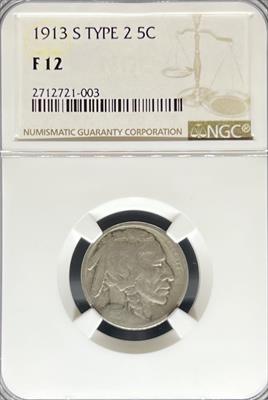 1913-S T2 Buffalo Nickel F12 NGC