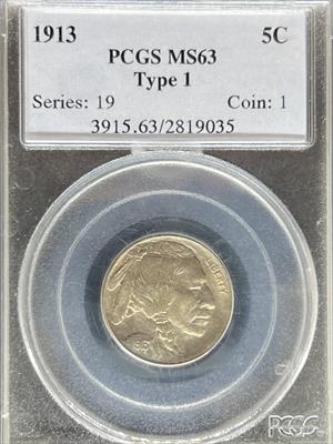 1913 T1 Buffalo Nickel MS63 PCGS