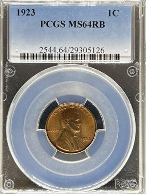 1923 Lincoln Cent MS64RB PCGS