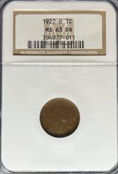 1922-D Lincoln Cent MS63BN NGC
