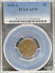 1921-S Lincoln Cent AU55 PCGS