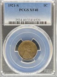 1921-S Lincoln Cent XF40BN PCGS