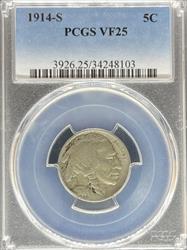 1914-S Buffalo Nickel VF25 PCGS