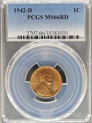 1942-D Lincoln Cent MS66RD PCGS