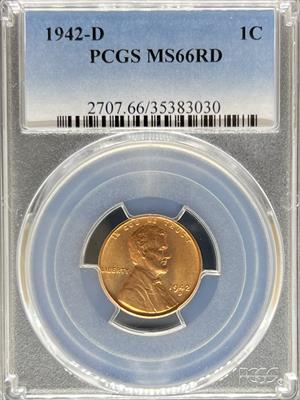 1942-D Lincoln Cent MS66RD PCGS
