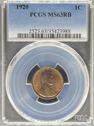 1920 Lincoln Cent MS63RB PCGS