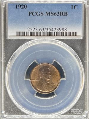 1920 Lincoln Cent MS63RB PCGS