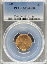 1942 Lincoln Cent MS66RD PCGS
