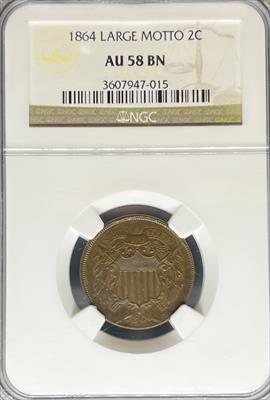 1864 Two Cent AU58BN NGC Large Motto