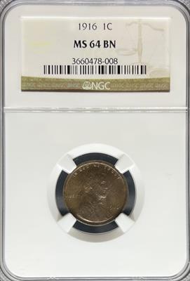 1916 Lincoln Cent MS64BN NGC